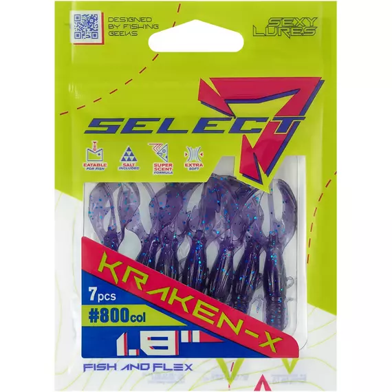 Силікон Select Kraken-X SE 1.8" #800 (7шт/уп), Довжина силікону: 1.8" (4.57 см), Колір силікону: 800, фото , изображение 2